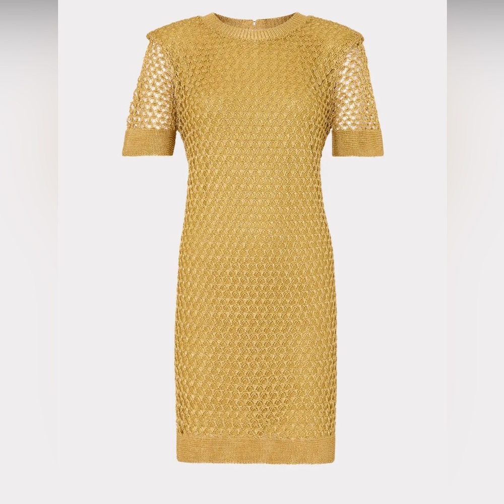 NWT Milly Sinclair Metallic Mesh Mini Dress -Gold Size Medium